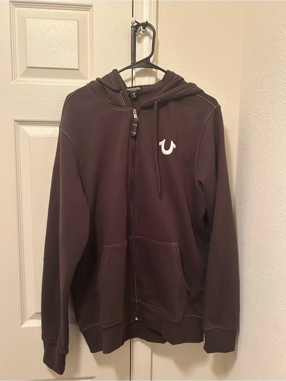 True Religion Men's Zip-Up Hoodie - Dark Brown with White Logo